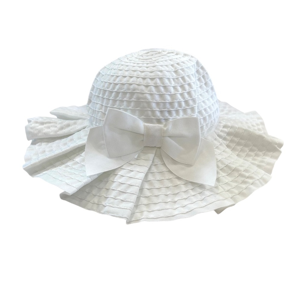Janie and Jack baby Pleated Ribbon Hat 6 to 12 months white bow NWT